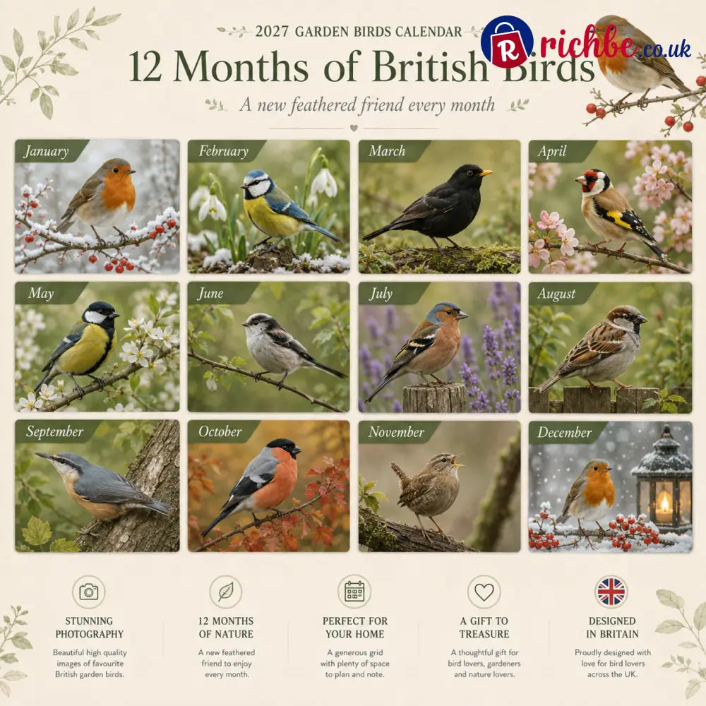 🐦 2027 Garden Birds Calendar – 12 Months of Beautiful British Birds & Nature Moments – Wall Calendar Gift for Bird