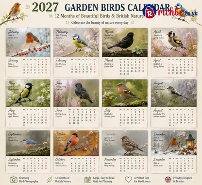 🐦 2027 Garden Birds Calendar – 12 Months of Beautiful British Birds & Nature Moments – Wall Calendar Gift for Bird