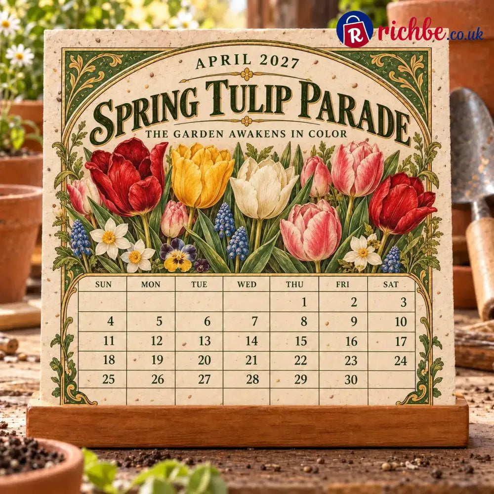 🌱 2027 Heirloom Garden Plantable Seed Calendar | 12 Plantable Months with Vintage Botanical Art & Wooden Stand 🌼 - New