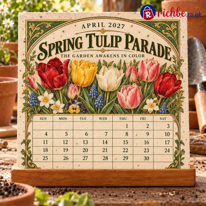 🌱 2027 Heirloom Garden Plantable Seed Calendar | 12 Plantable Months with Vintage Botanical Art & Wooden Stand 🌼 - New