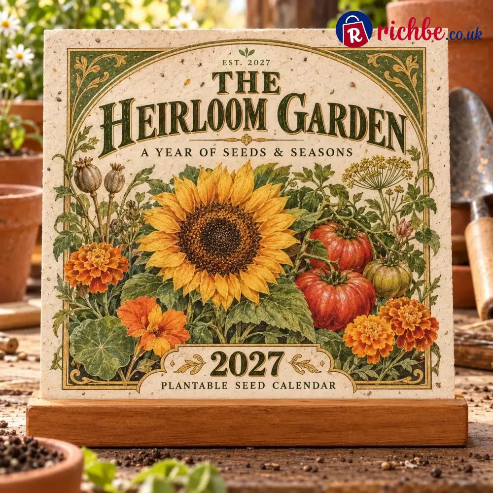 🌱 2027 Heirloom Garden Plantable Seed Calendar | 12 Plantable Months with Vintage Botanical Art & Wooden Stand 🌼 - New