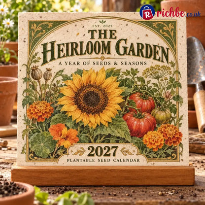 🌱 2027 Heirloom Garden Plantable Seed Calendar | 12 Plantable Months with Vintage Botanical Art & Wooden Stand 🌼 - New