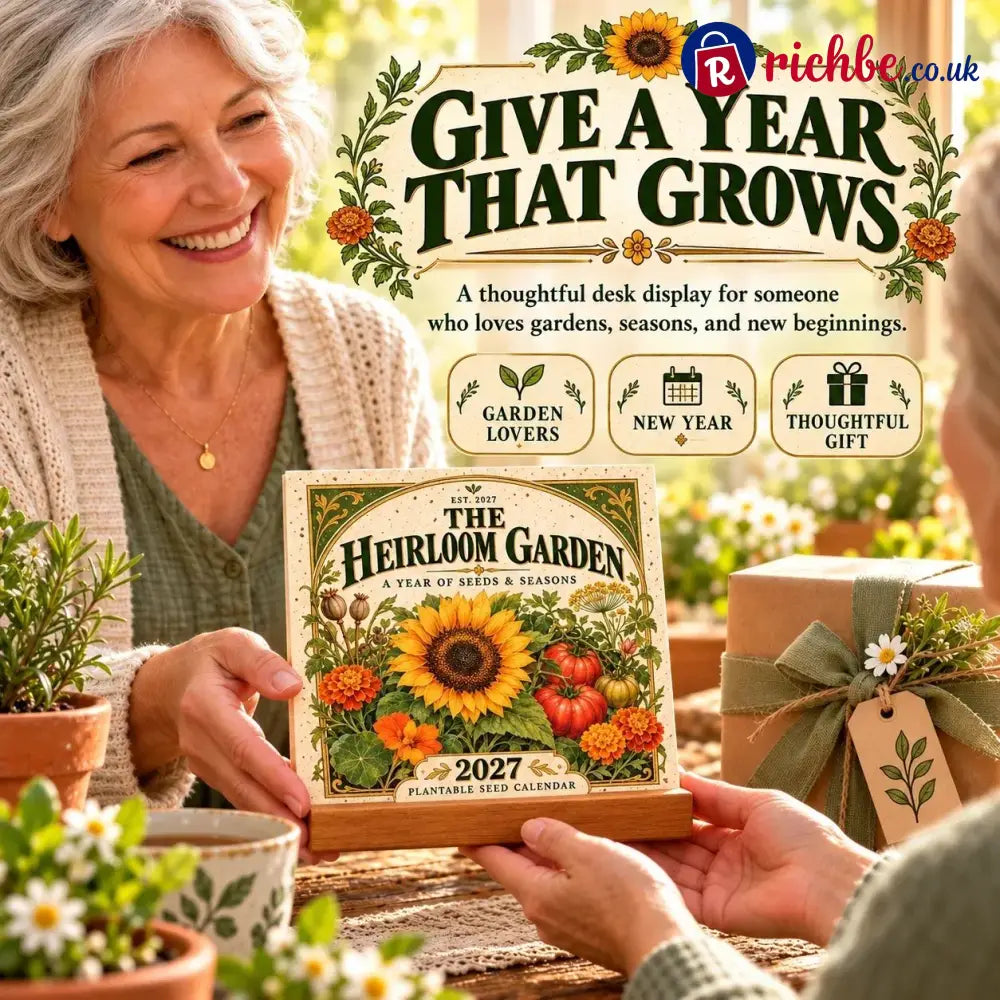 🌱 2027 Heirloom Garden Plantable Seed Calendar | 12 Plantable Months with Vintage Botanical Art & Wooden Stand 🌼 - New