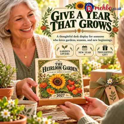 🌱 2027 Heirloom Garden Plantable Seed Calendar | 12 Plantable Months with Vintage Botanical Art & Wooden Stand 🌼 - New