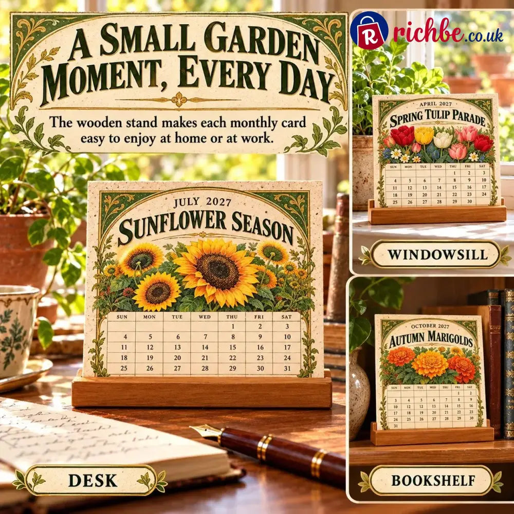 🌱 2027 Heirloom Garden Plantable Seed Calendar | 12 Plantable Months with Vintage Botanical Art & Wooden Stand 🌼 - New