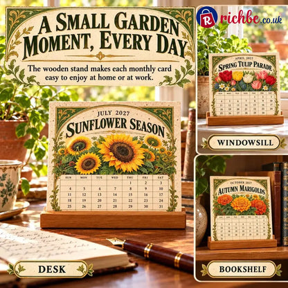 🌱 2027 Heirloom Garden Plantable Seed Calendar | 12 Plantable Months with Vintage Botanical Art & Wooden Stand 🌼 - New