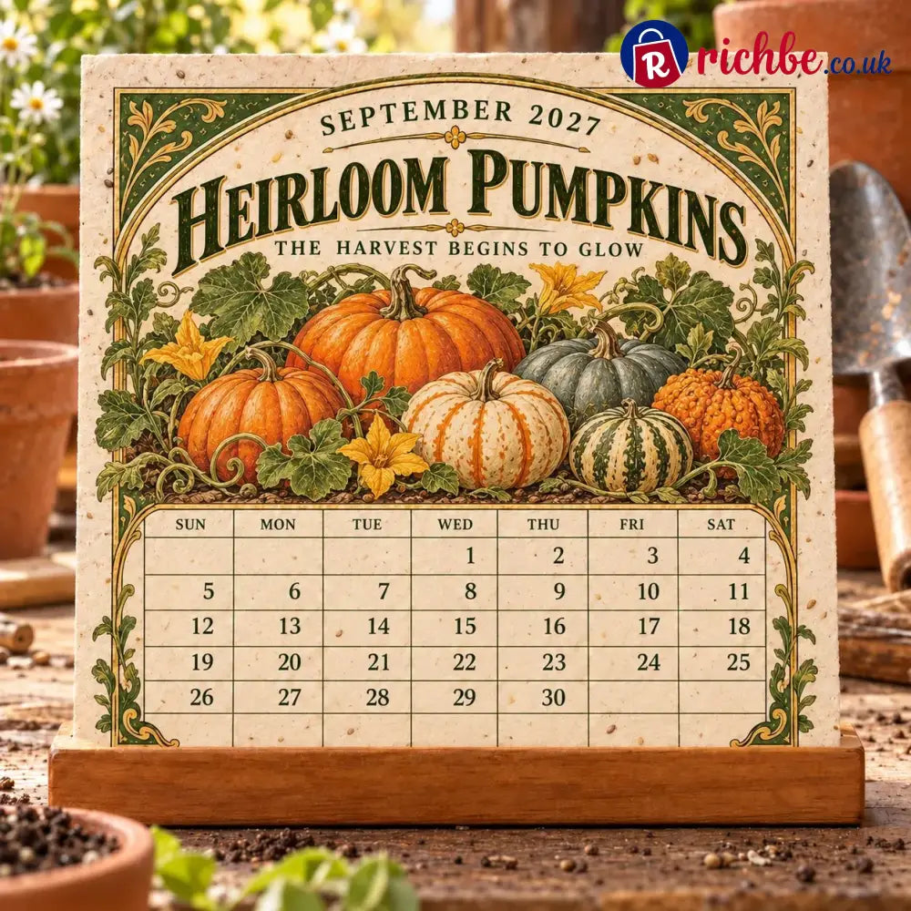 🌱 2027 Heirloom Garden Plantable Seed Calendar | 12 Plantable Months with Vintage Botanical Art & Wooden Stand 🌼 - New