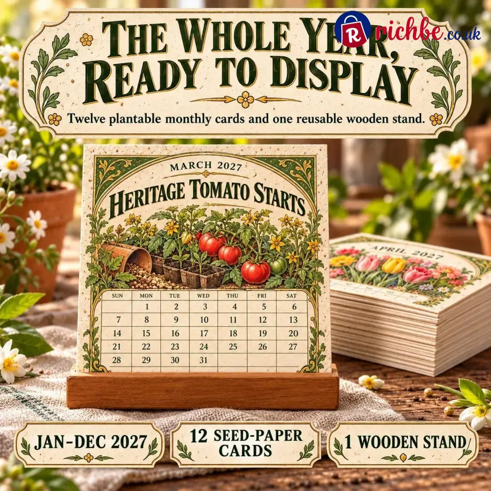 🌱 2027 Heirloom Garden Plantable Seed Calendar | 12 Plantable Months with Vintage Botanical Art & Wooden Stand 🌼 - New