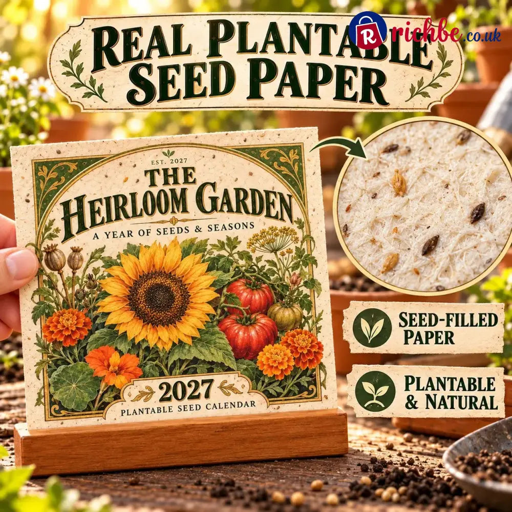 🌱 2027 Heirloom Garden Plantable Seed Calendar | 12 Plantable Months with Vintage Botanical Art & Wooden Stand 🌼 - New