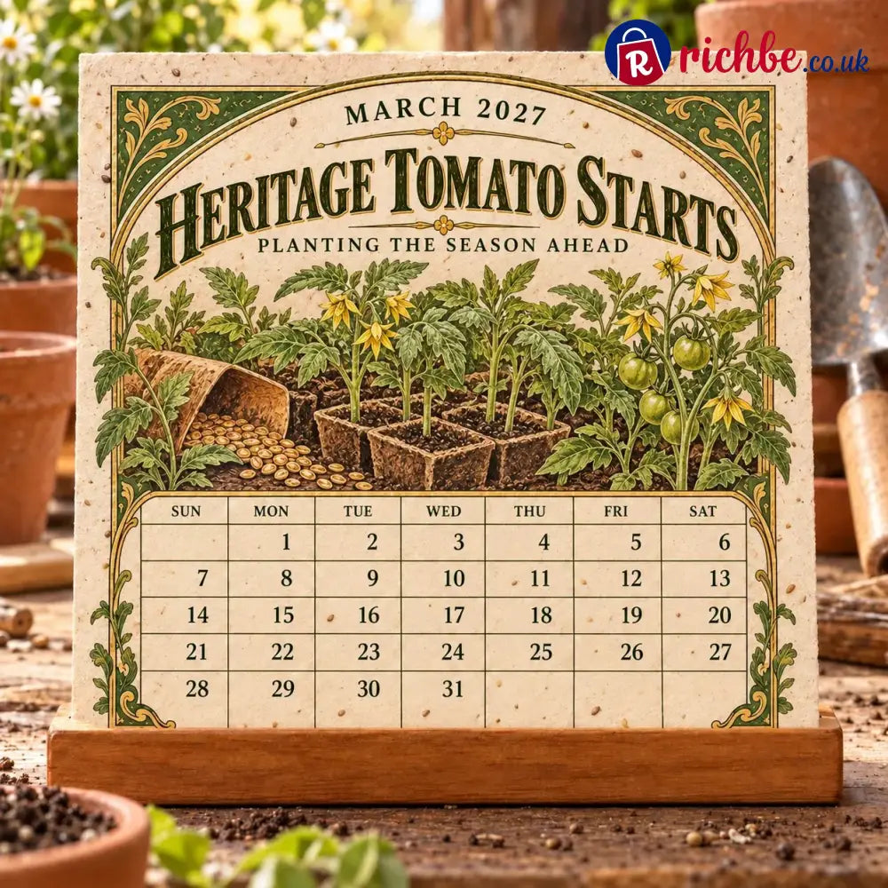 🌱 2027 Heirloom Garden Plantable Seed Calendar | 12 Plantable Months with Vintage Botanical Art & Wooden Stand 🌼 - New