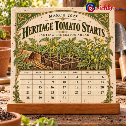 🌱 2027 Heirloom Garden Plantable Seed Calendar | 12 Plantable Months with Vintage Botanical Art & Wooden Stand 🌼 - New