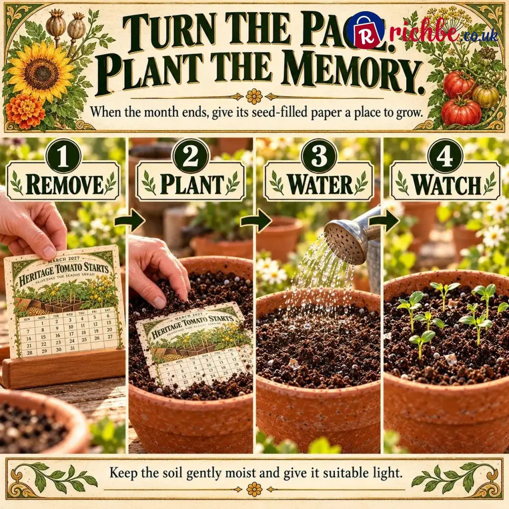 🌱 2027 Heirloom Garden Plantable Seed Calendar | 12 Plantable Months with Vintage Botanical Art & Wooden Stand 🌼 - New