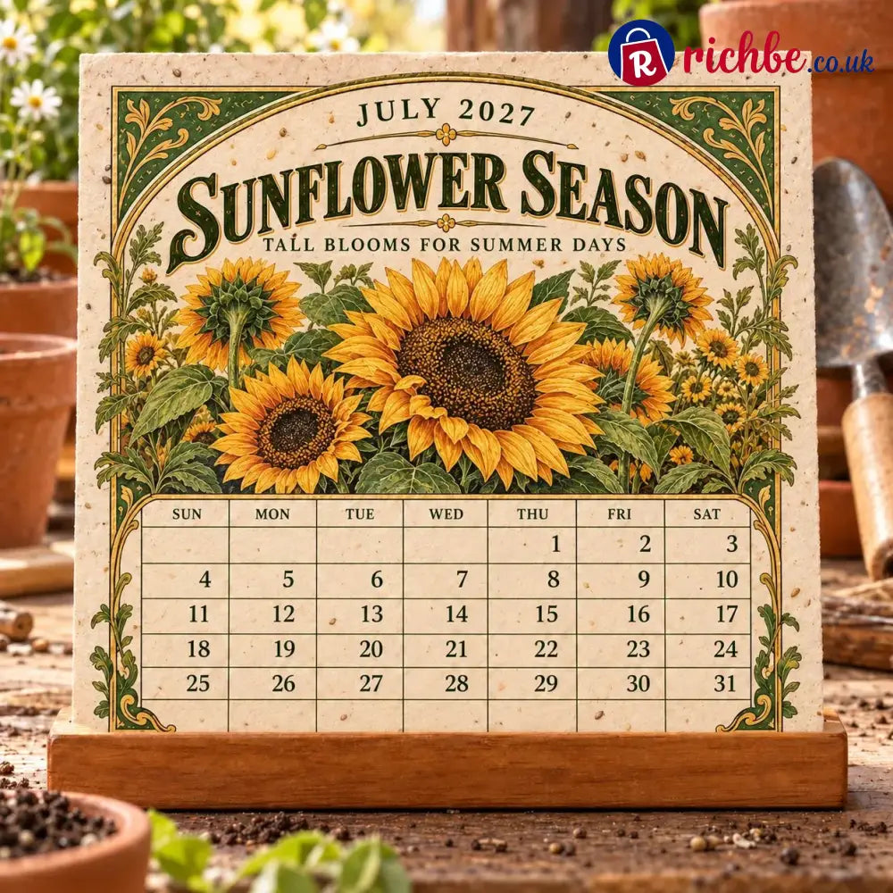 🌱 2027 Heirloom Garden Plantable Seed Calendar | 12 Plantable Months with Vintage Botanical Art & Wooden Stand 🌼 - New