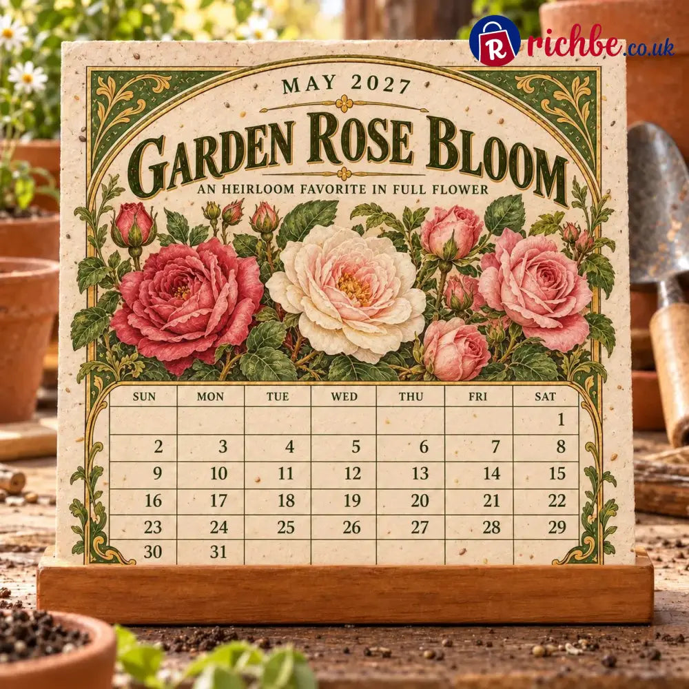 🌱 2027 Heirloom Garden Plantable Seed Calendar | 12 Plantable Months with Vintage Botanical Art & Wooden Stand 🌼 - New