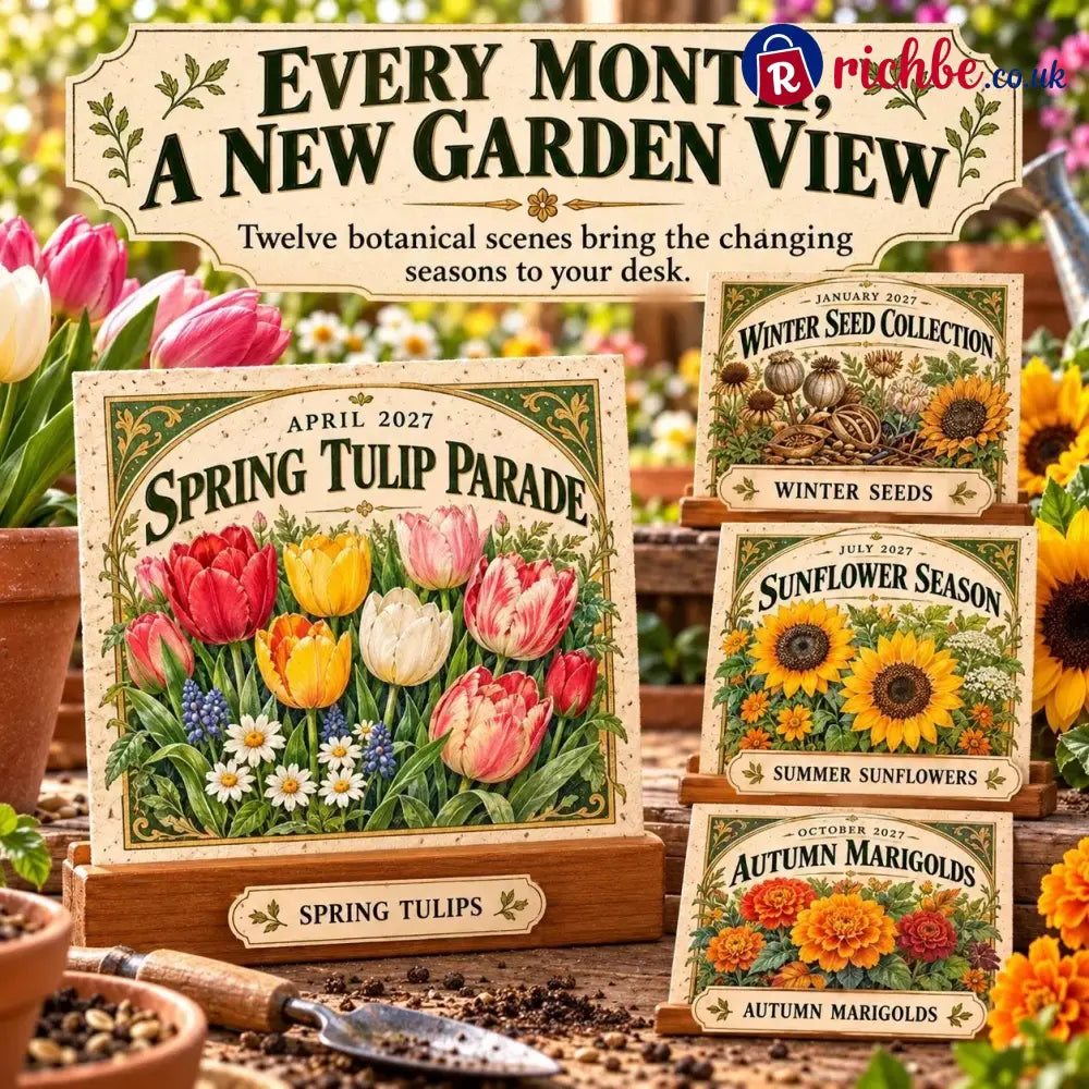 🌱 2027 Heirloom Garden Plantable Seed Calendar | 12 Plantable Months with Vintage Botanical Art & Wooden Stand 🌼 - New