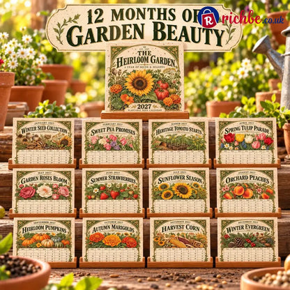 🌱 2027 Heirloom Garden Plantable Seed Calendar | 12 Plantable Months with Vintage Botanical Art & Wooden Stand 🌼 - New