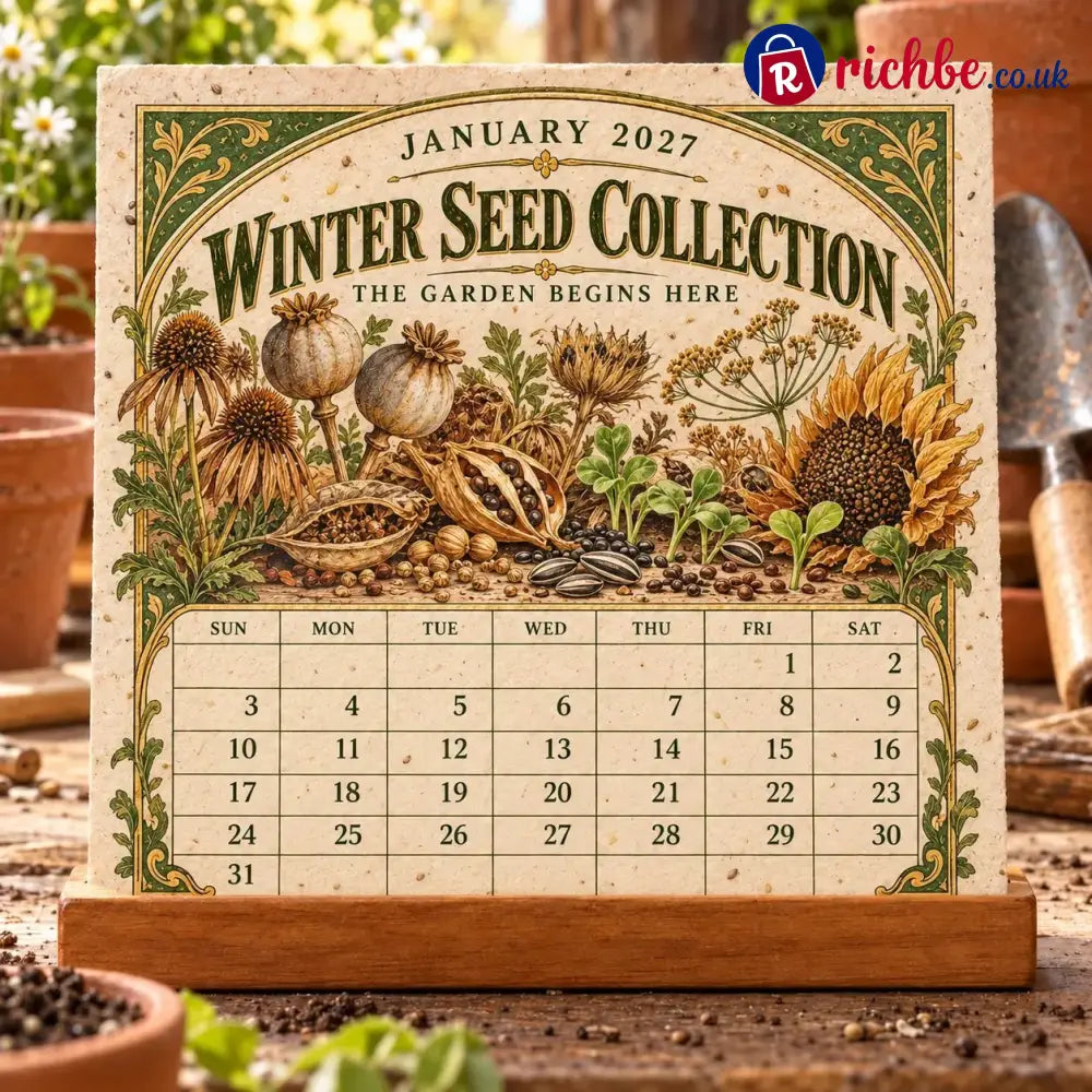 🌱 2027 Heirloom Garden Plantable Seed Calendar | 12 Plantable Months with Vintage Botanical Art & Wooden Stand 🌼 - New