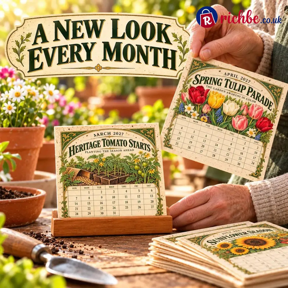 🌱 2027 Heirloom Garden Plantable Seed Calendar | 12 Plantable Months with Vintage Botanical Art & Wooden Stand 🌼 - New