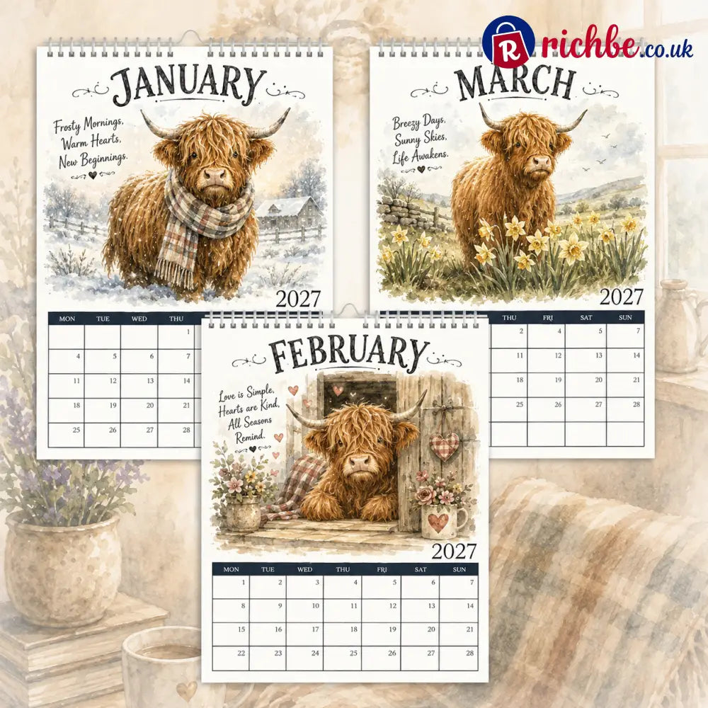 2027 Highland Cow Life Calendar｜A4 Hanging Calendar - Calendar