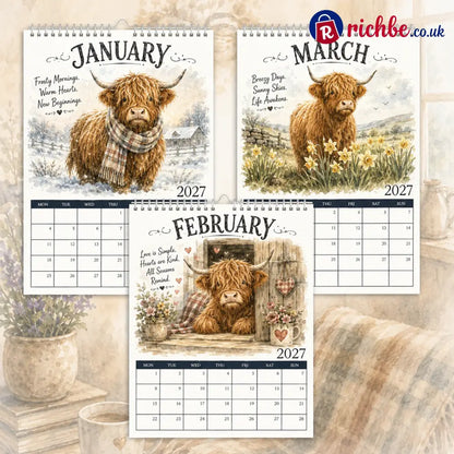 2027 Highland Cow Life Calendar｜A4 Hanging Calendar - Calendar