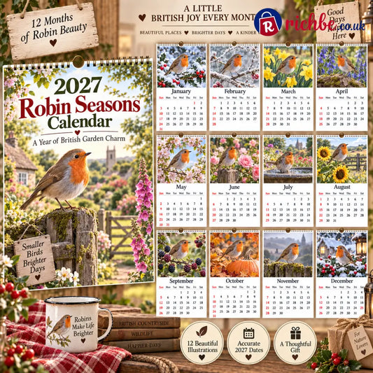 2027 Robin Seasons Calendar – 12 Months of British Garden Charm - Houseware & Kitchen