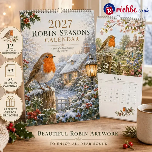 2027 Robin Seasons Calendar – British Countryside Garden Bird Wall Calendar & Gift for Bird Lovers