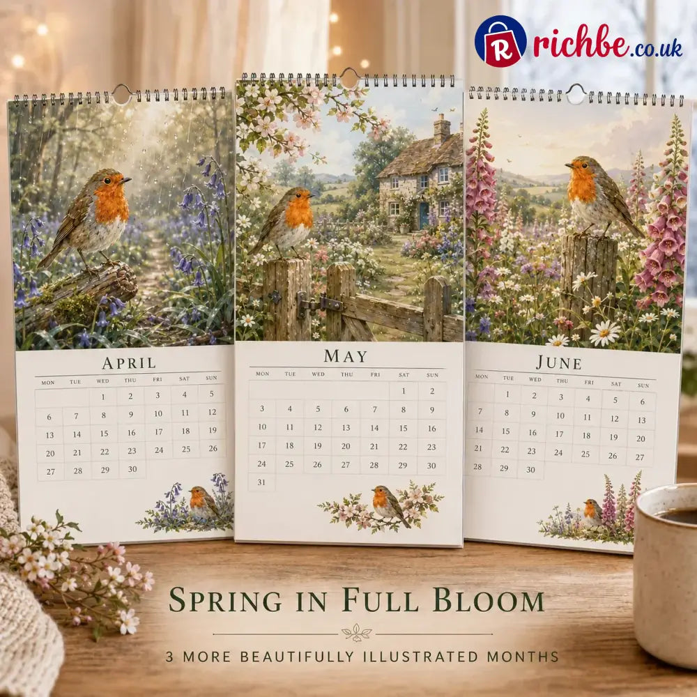 2027 Robin Seasons Calendar – British Countryside Garden Bird Wall Calendar & Gift for Bird Lovers