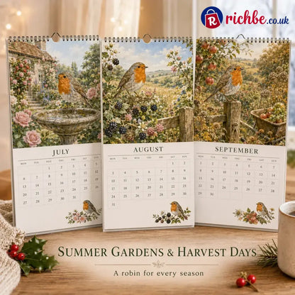 2027 Robin Seasons Calendar – British Countryside Garden Bird Wall Calendar & Gift for Bird Lovers