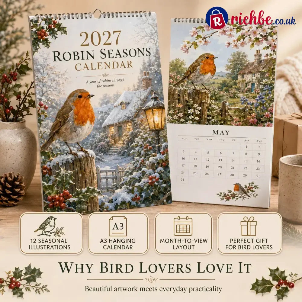 2027 Robin Seasons Calendar – British Countryside Garden Bird Wall Calendar & Gift for Bird Lovers