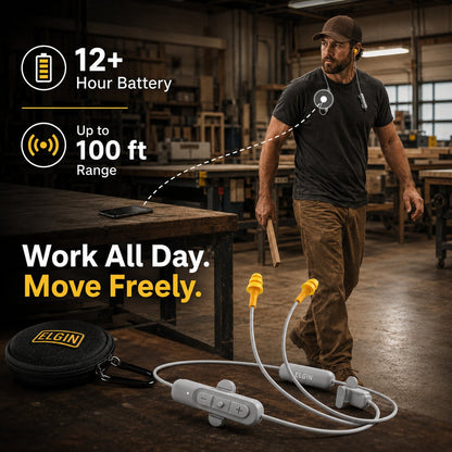 🎧 25dB NRR Wireless Hearing Protection Earbuds – 12+H Battery, Bluetooth & IP65