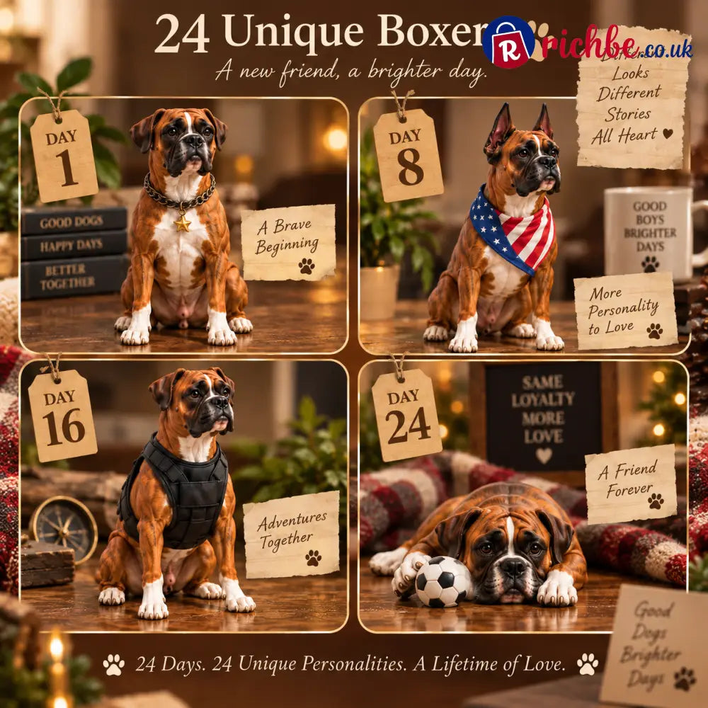 24 Days of Boxer Companions, 24 Unique Boxer Dog Collectible Figures