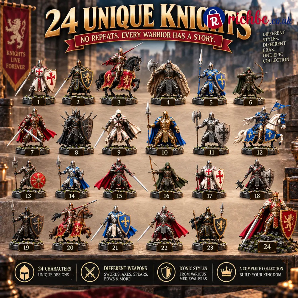 ⚔️ 24 Days of Medieval Legends – 24 Unique Knight Collectible Figures 🏰