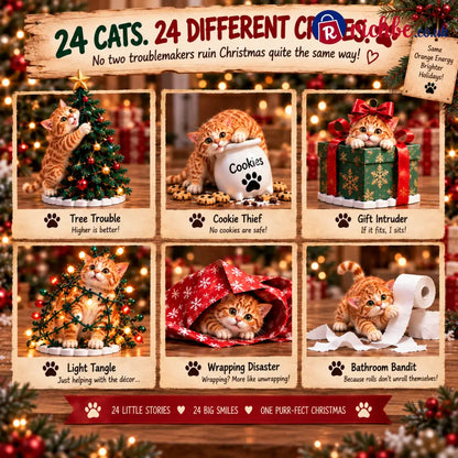 🐾 24 Days of Orange Cat Christmas Chaos, 24 Mischievous Kitties