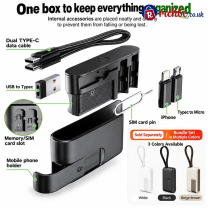 🧳 240W Pocket All-in-One Travel Tech Kit – USB-C Cable Multi-Adapters 480Mbps Data Sync SIM/TF Storage & Phone Stand 🛫✨