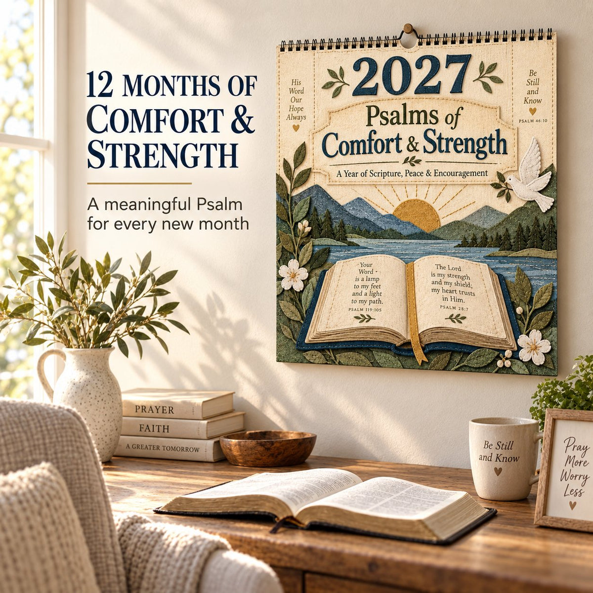 ✝️ 2027 Psalms Wall Calendar | Monthly Scripture & Christian Artwork