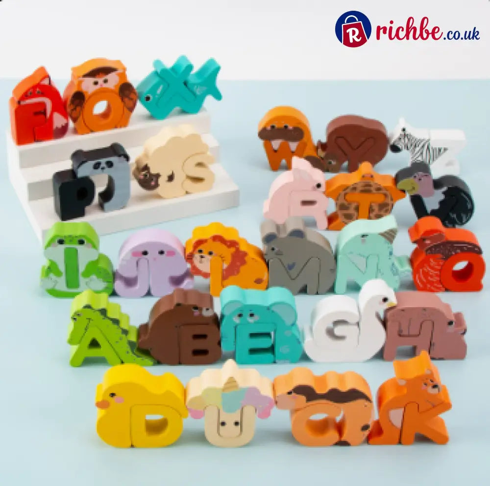 🔤 26-Piece Wooden Letter & Animal Matching Toy – Hands-On Alphabet Mastery Vibrant Animal Illustrations & Child-Safe