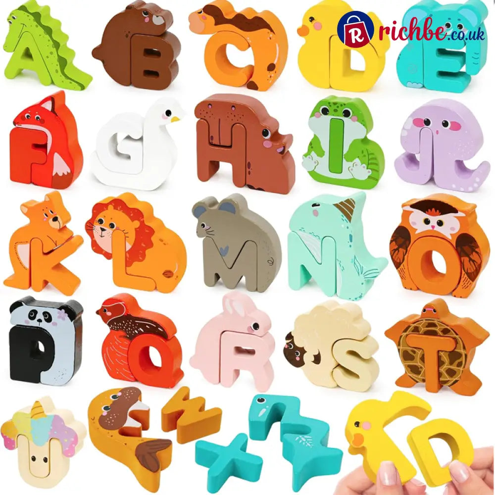🔤 26-Piece Wooden Letter & Animal Matching Toy – Hands-On Alphabet Mastery Vibrant Animal Illustrations & Child-Safe