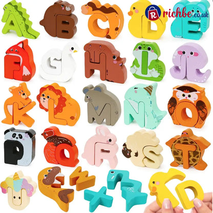 🔤 26-Piece Wooden Letter & Animal Matching Toy – Hands-On Alphabet Mastery Vibrant Animal Illustrations & Child-Safe