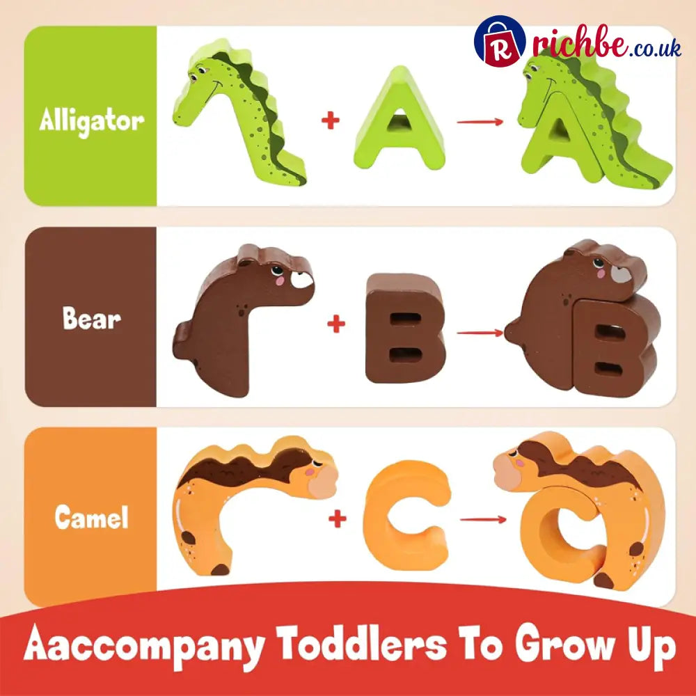 🔤 26-Piece Wooden Letter & Animal Matching Toy – Hands-On Alphabet Mastery Vibrant Animal Illustrations & Child-Safe