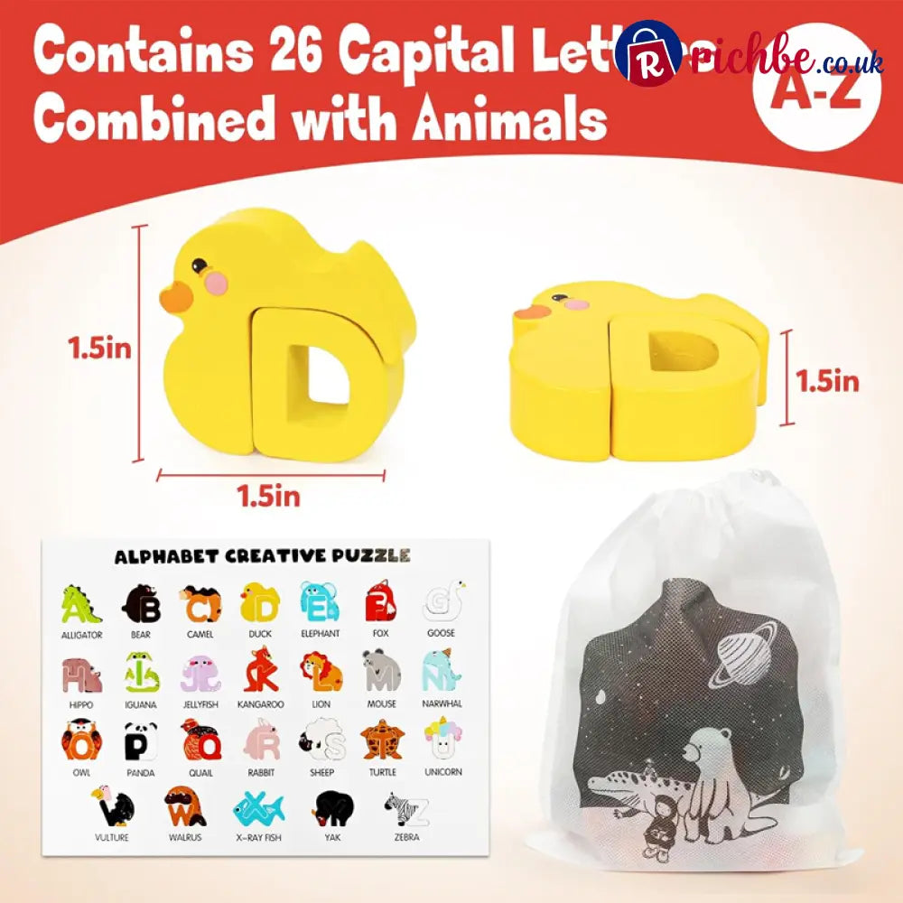 🔤 26-Piece Wooden Letter & Animal Matching Toy – Hands-On Alphabet Mastery Vibrant Animal Illustrations & Child-Safe