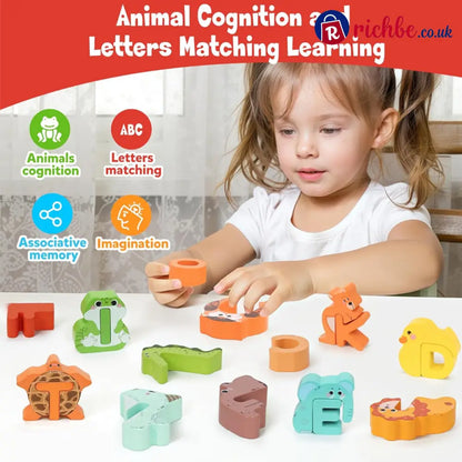 🔤 26-Piece Wooden Letter & Animal Matching Toy – Hands-On Alphabet Mastery Vibrant Animal Illustrations & Child-Safe