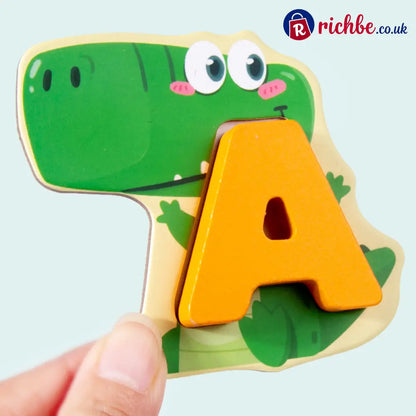 🔤 26-Piece Wooden Letter & Animal Matching Toy – Hands-On Alphabet Mastery Vibrant Animal Illustrations & Child-Safe