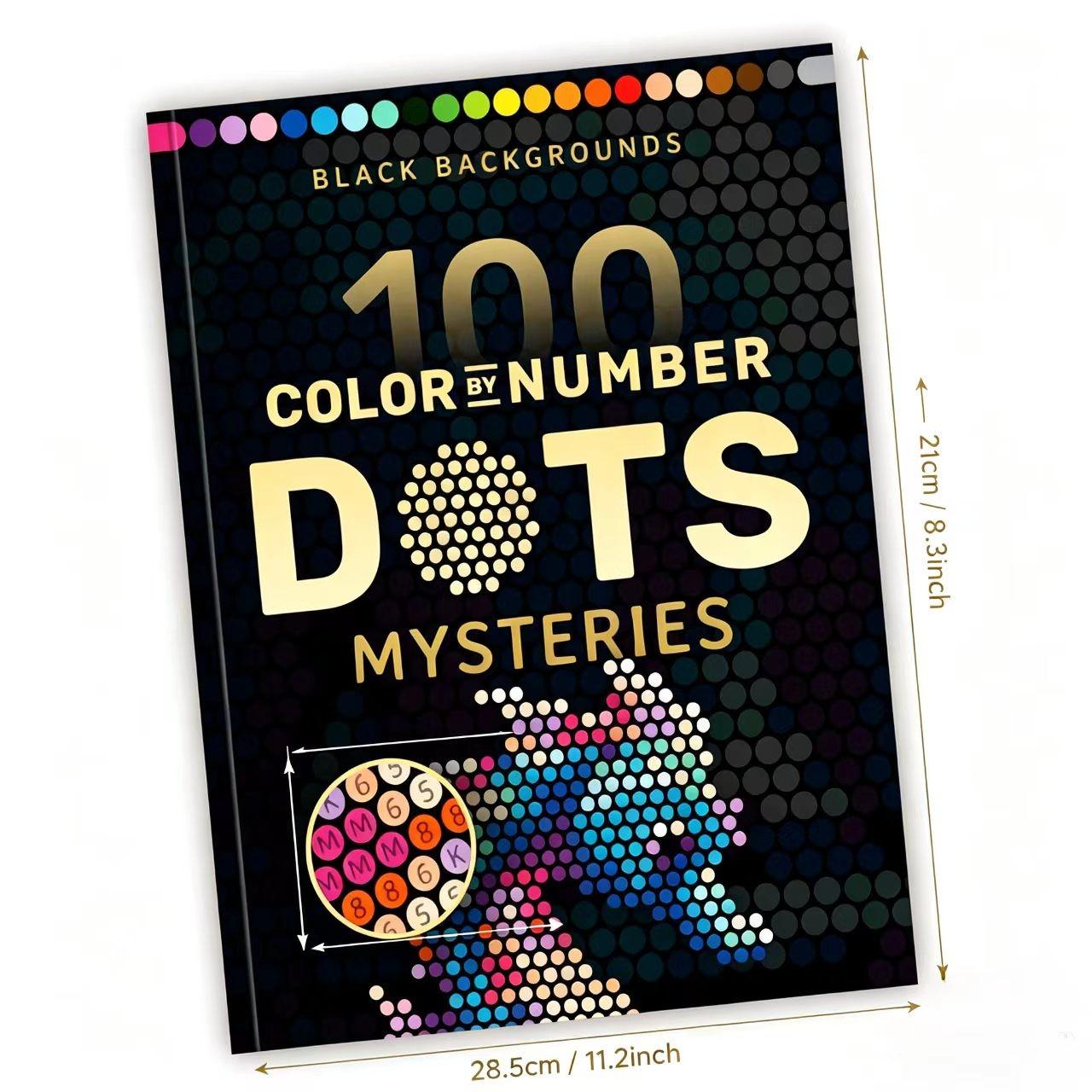 Adult Color by Number Dot Book, 100 Pages Black Background Mystery Puzzles, Large Print A4 Activity Book, Stress Relief Gift for Adults & Teens