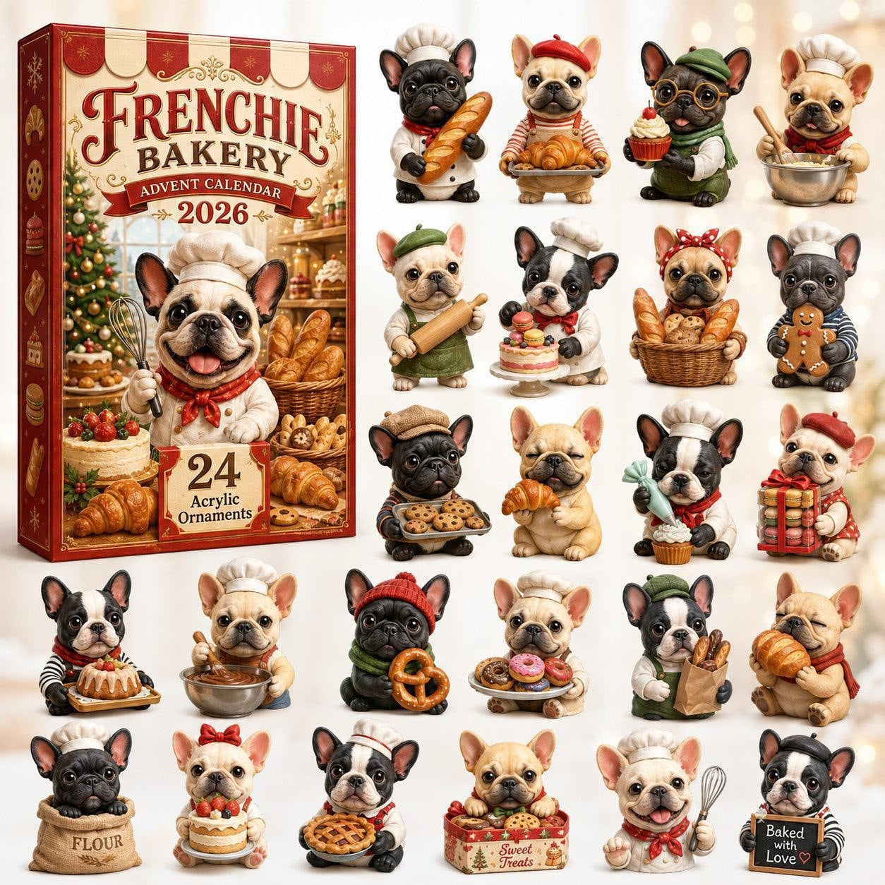 CHRISMAST KICKOFF 48% OFF - 2026 Bulldog Travel Blind Box - 24-Day Festive Countdown, Acrylic Charms Blind Box - Gift For Dog Lovers