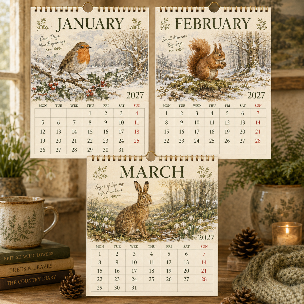 🦊2027 British Woodland Calendar｜A4 Hanging Calendar