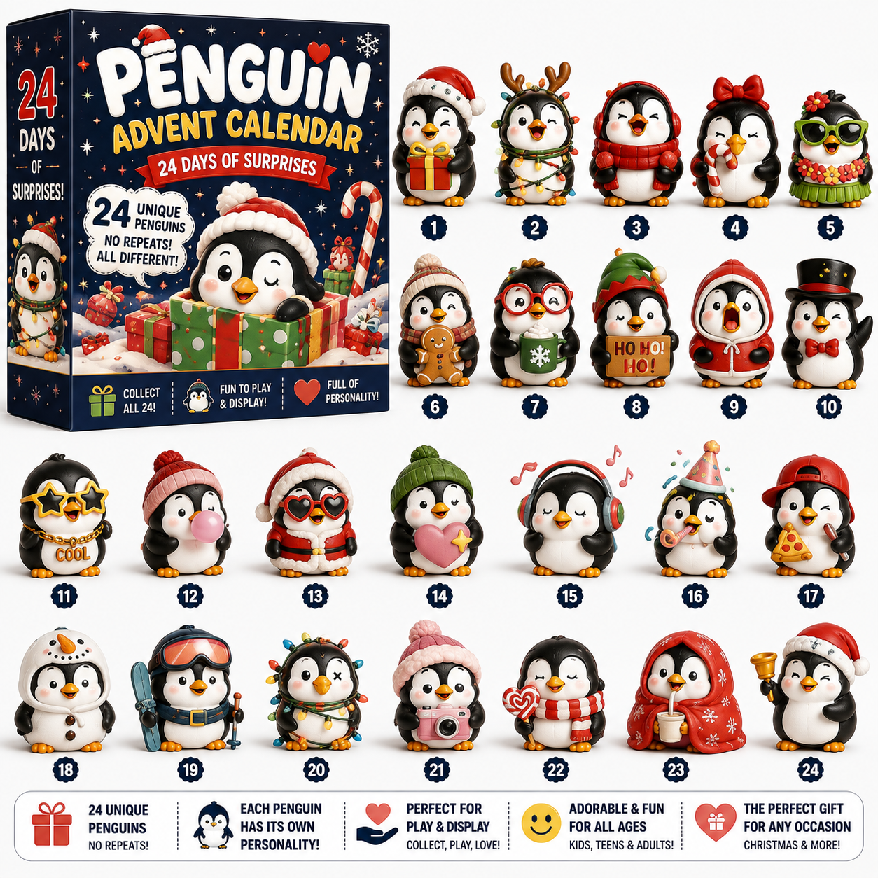 🐧 24 Days of Penguin Surprises Advent Calendar – 24 Unique Penguins, 3 Fun Editions