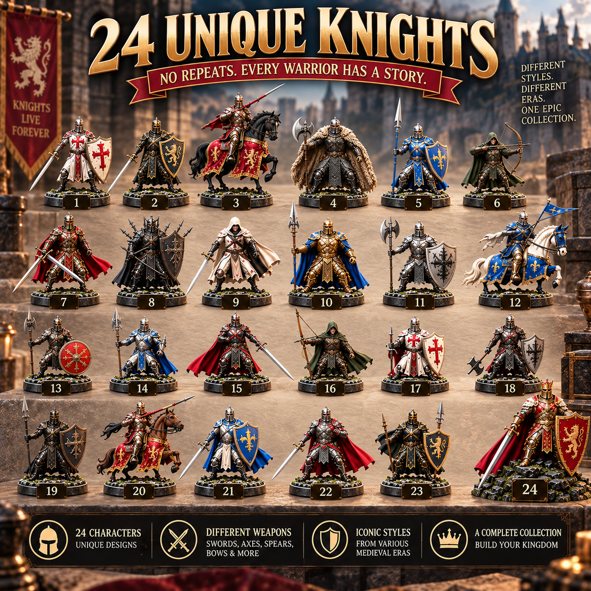 ⚔️ 24 Days of Medieval Legends – 24 Unique Knight Collectible Figures 🏰