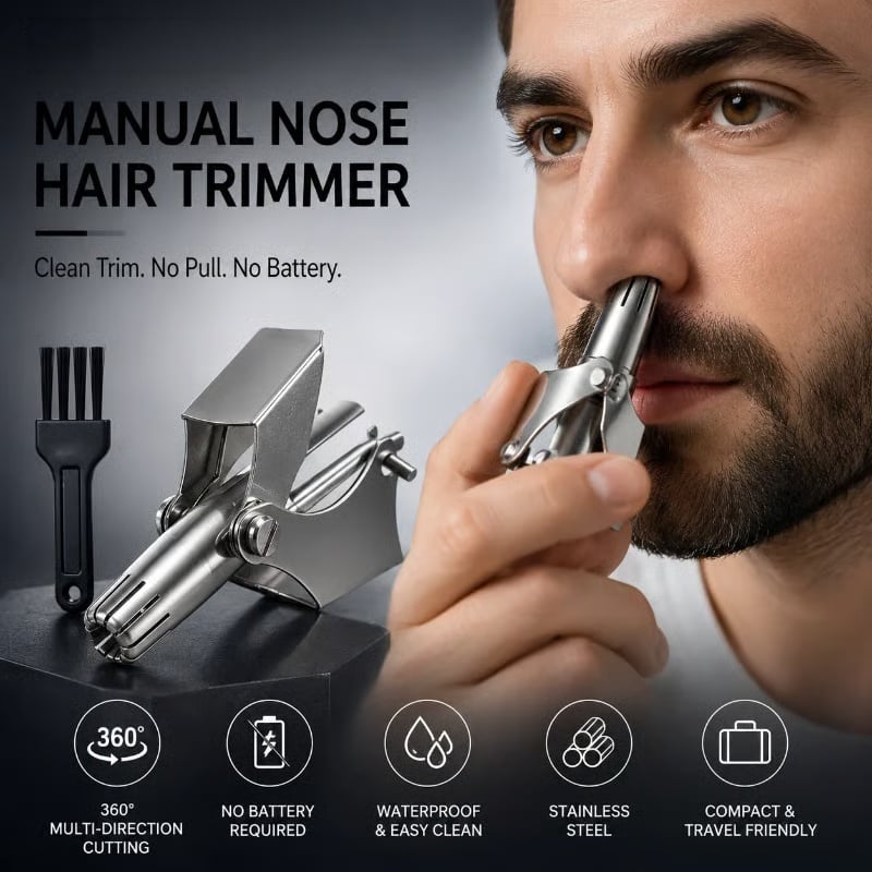 Manual Nose Hair Trimmer – Stainless Steel 360° Trimmer, Waterproof & No Battery Required