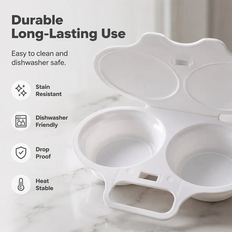 🍳 BUY 1 GET 1 FREE! ✨ Dual Cavity Microwave Egg Poacher – Quick Oil-Free Cooking, Food-Grade PP & Versatile Kitchen Essential 💫