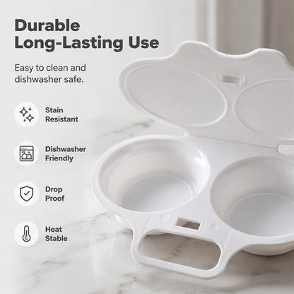🍳 BUY 1 GET 1 FREE! ✨ Dual Cavity Microwave Egg Poacher – Quick Oil-Free Cooking, Food-Grade PP & Versatile Kitchen Essential 💫